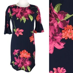 Alexandra + Oak Navy Flouncy Floral 3/4  Flutter Sleeve Shift Mini Dress Small
